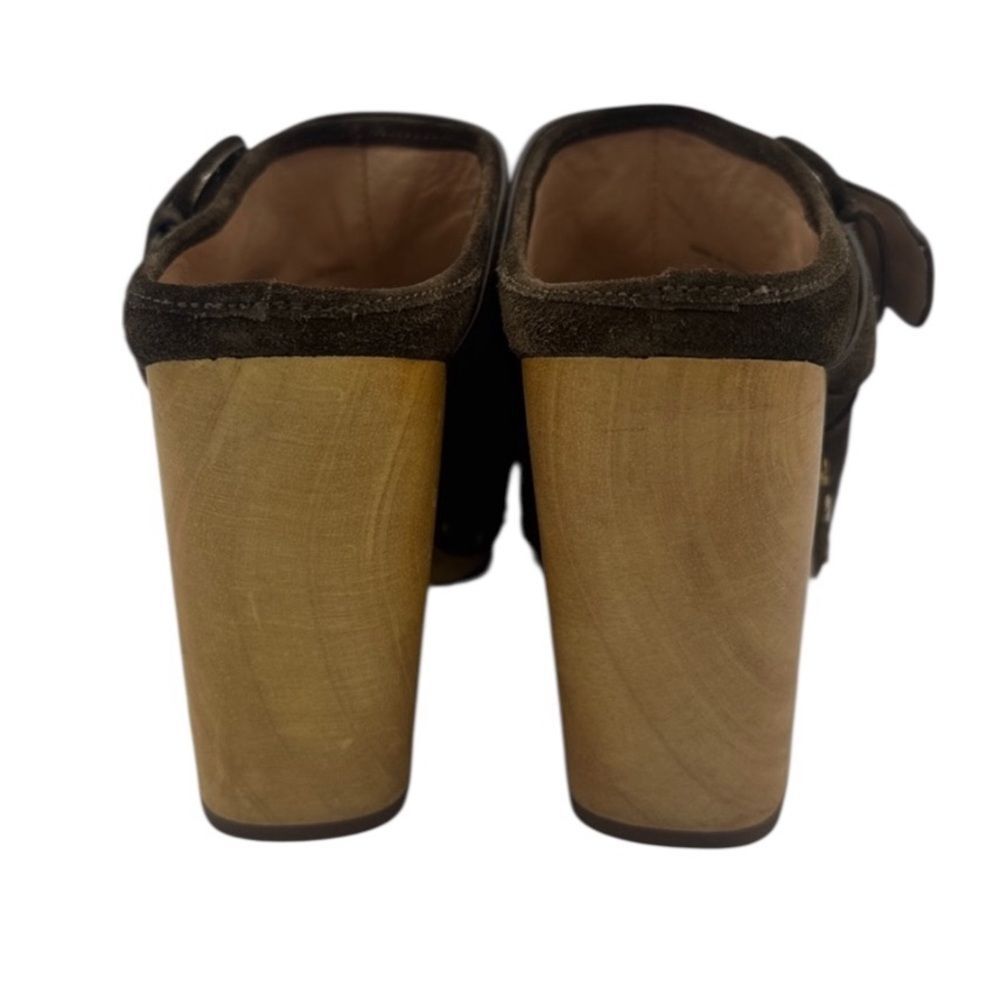 New VERONICA BEARD DACEY Buckle Clogs MULE PLATFORM Chocolate Brown SUEDE 9.5 - Picture 5 of 12